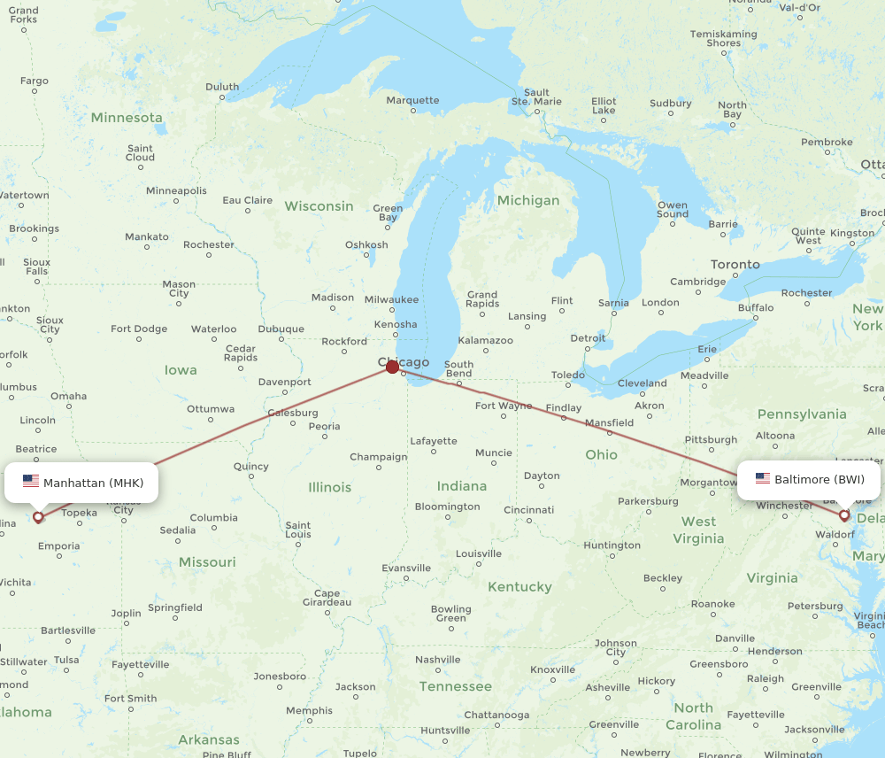 MHK to BWI flights and routes map
