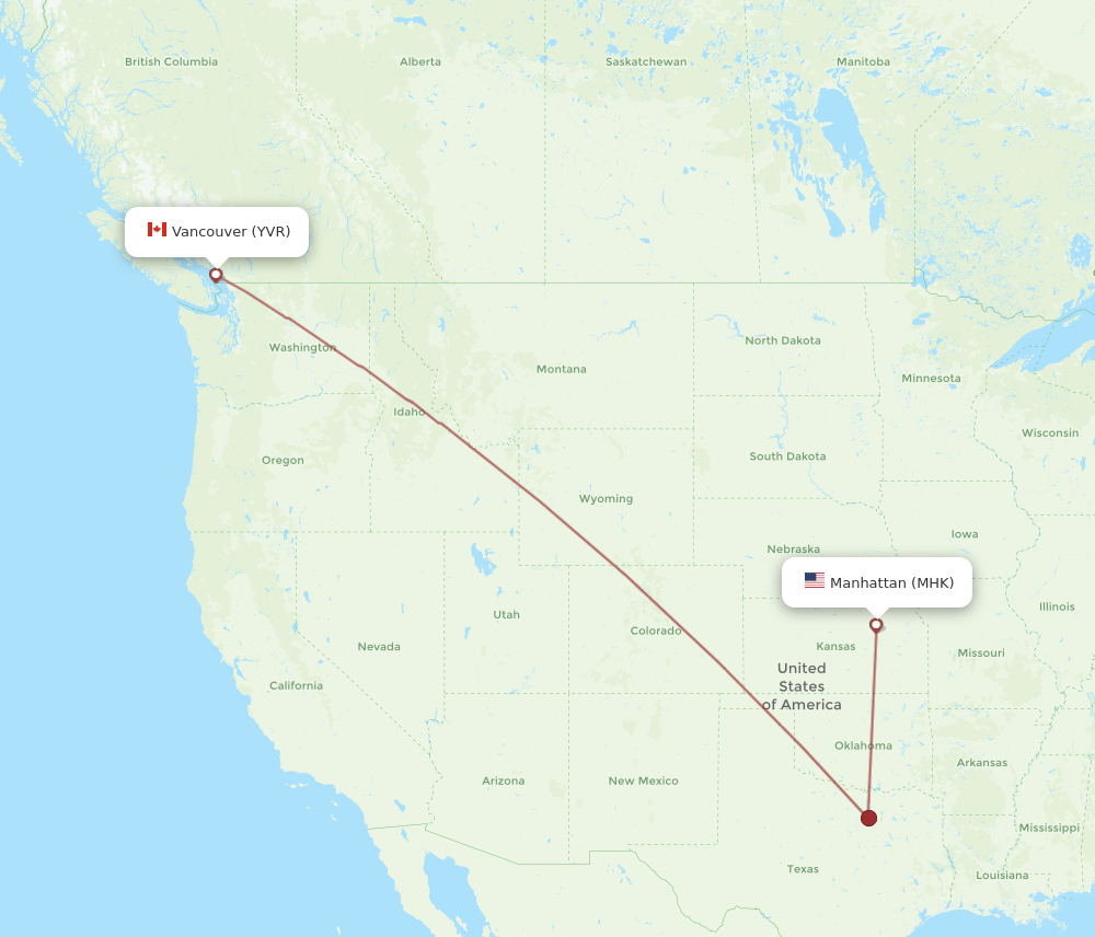 YVR to MHK flights and routes map