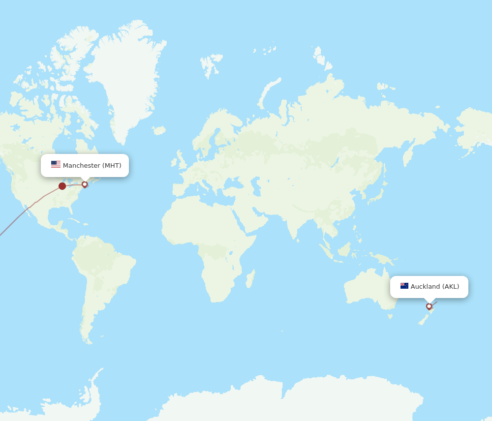 Manchester - Auckland route map and flight paths