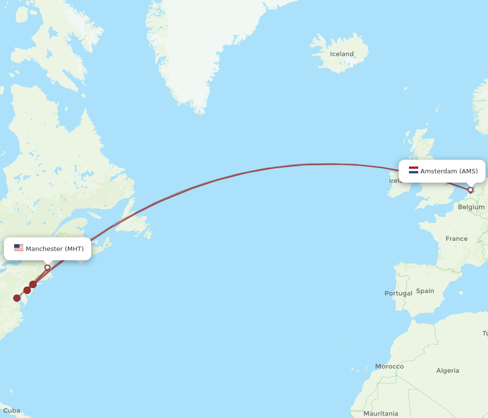 MHT to AMS flights and routes map