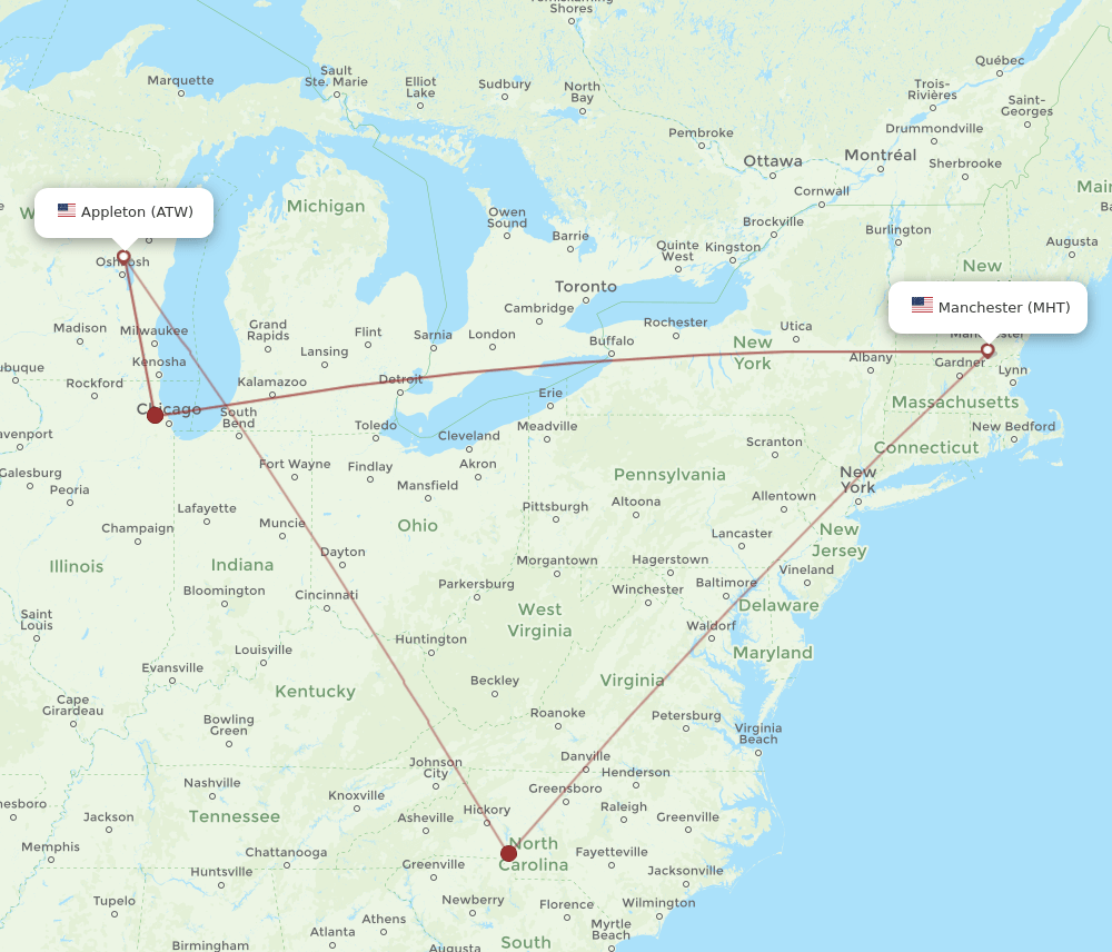 MHT to ATW flights and routes map