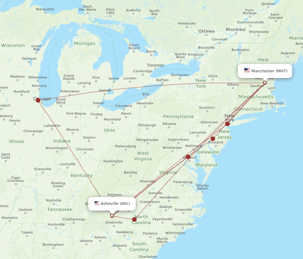MHT-AVL flight routes