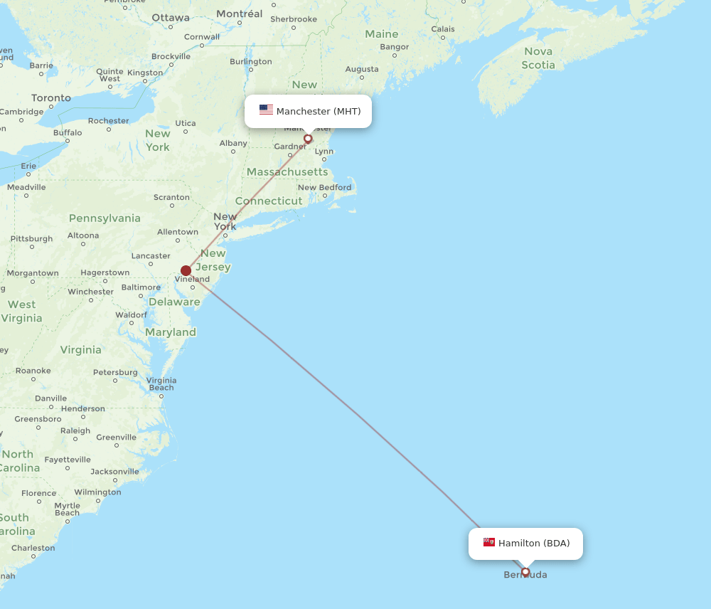 MHT to BDA flights and routes map