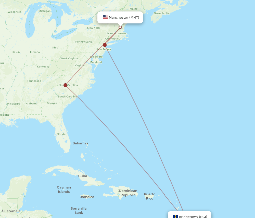 MHT-BGI flight routes