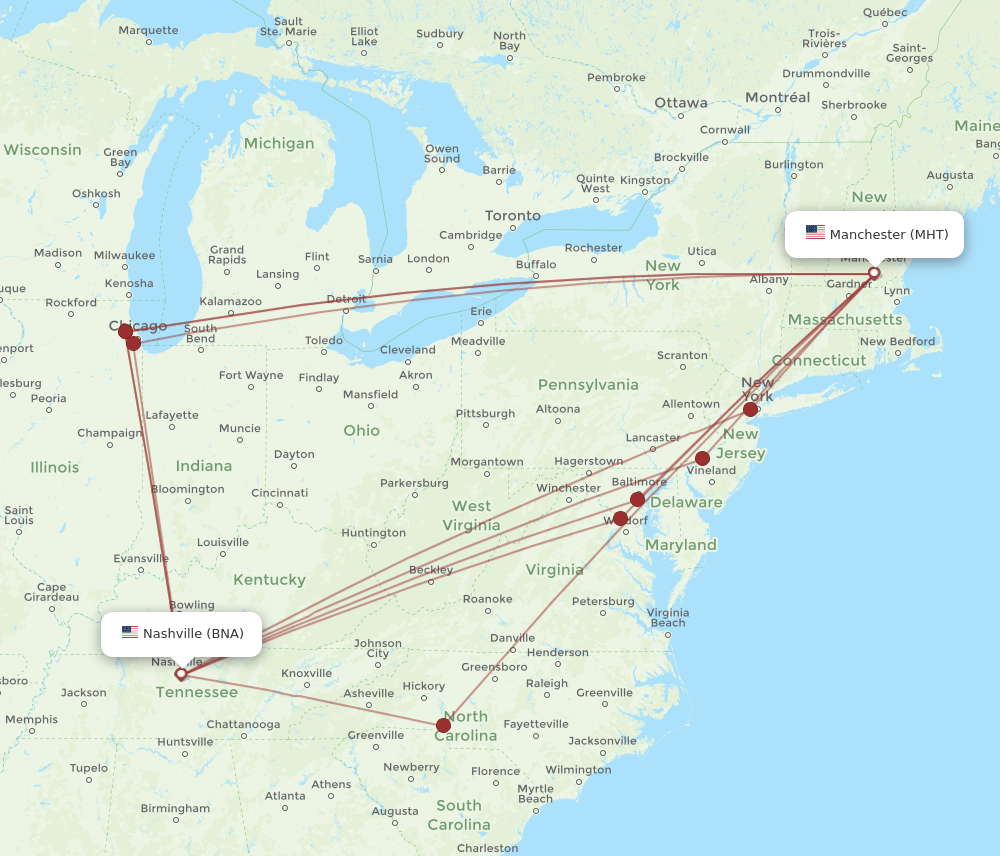 MHT-BNA flight routes