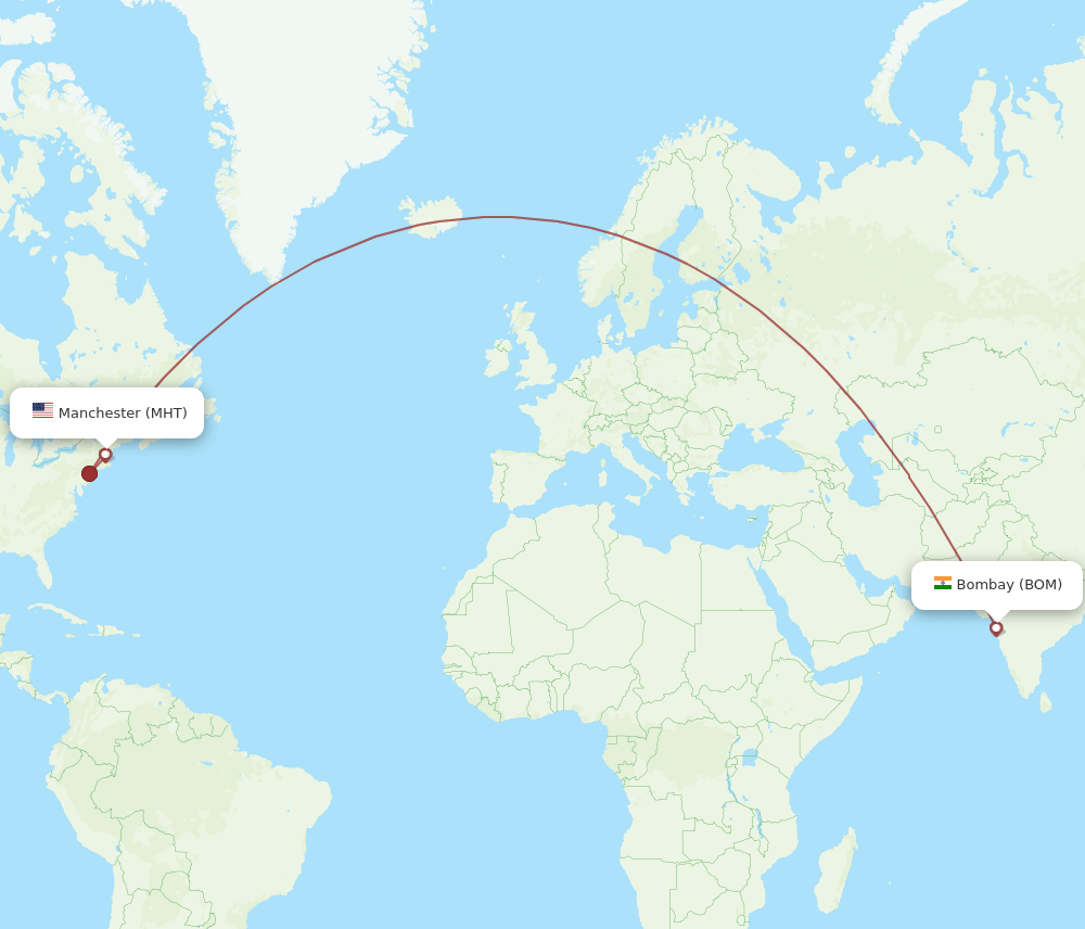 Manchester - Mumbai route map and flight paths