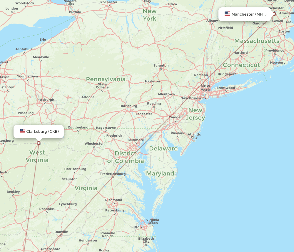 MHT-CKB flight routes