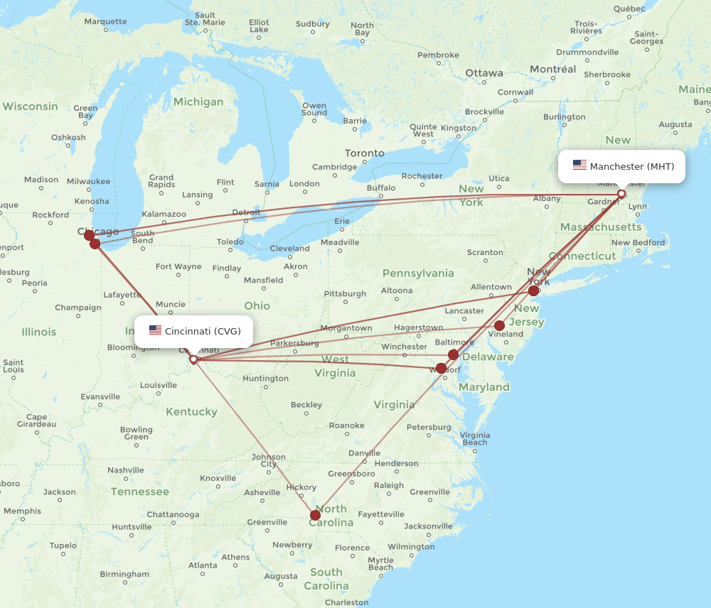 MHT-CVG flight routes