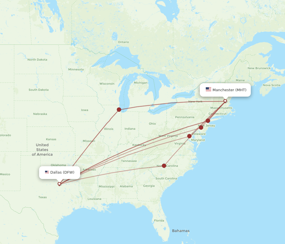 MHT-DFW flight routes