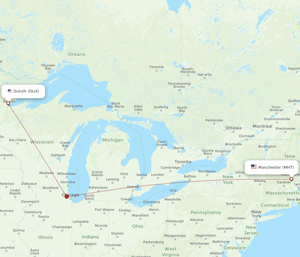MHT to DLH flights and routes map
