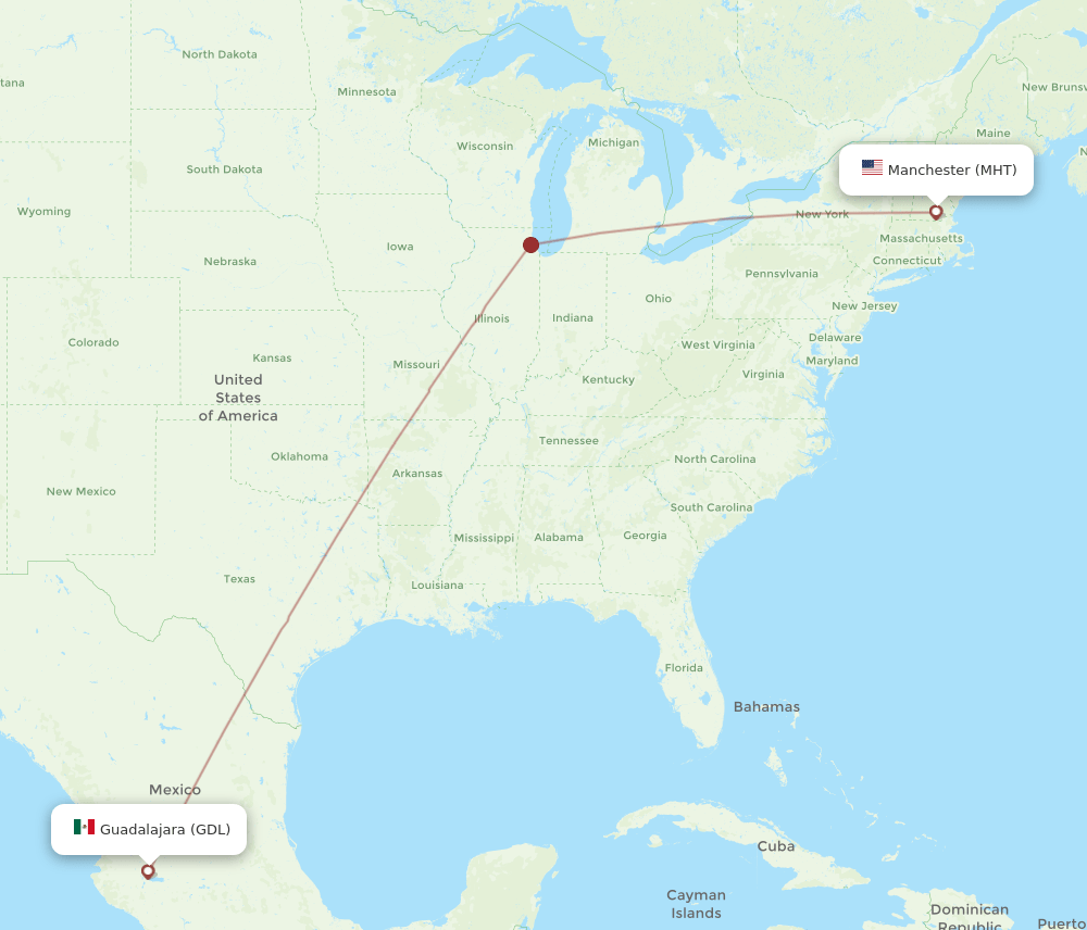 MHT-GDL flight routes