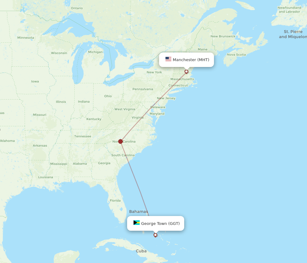 MHT to GGT flights and routes map