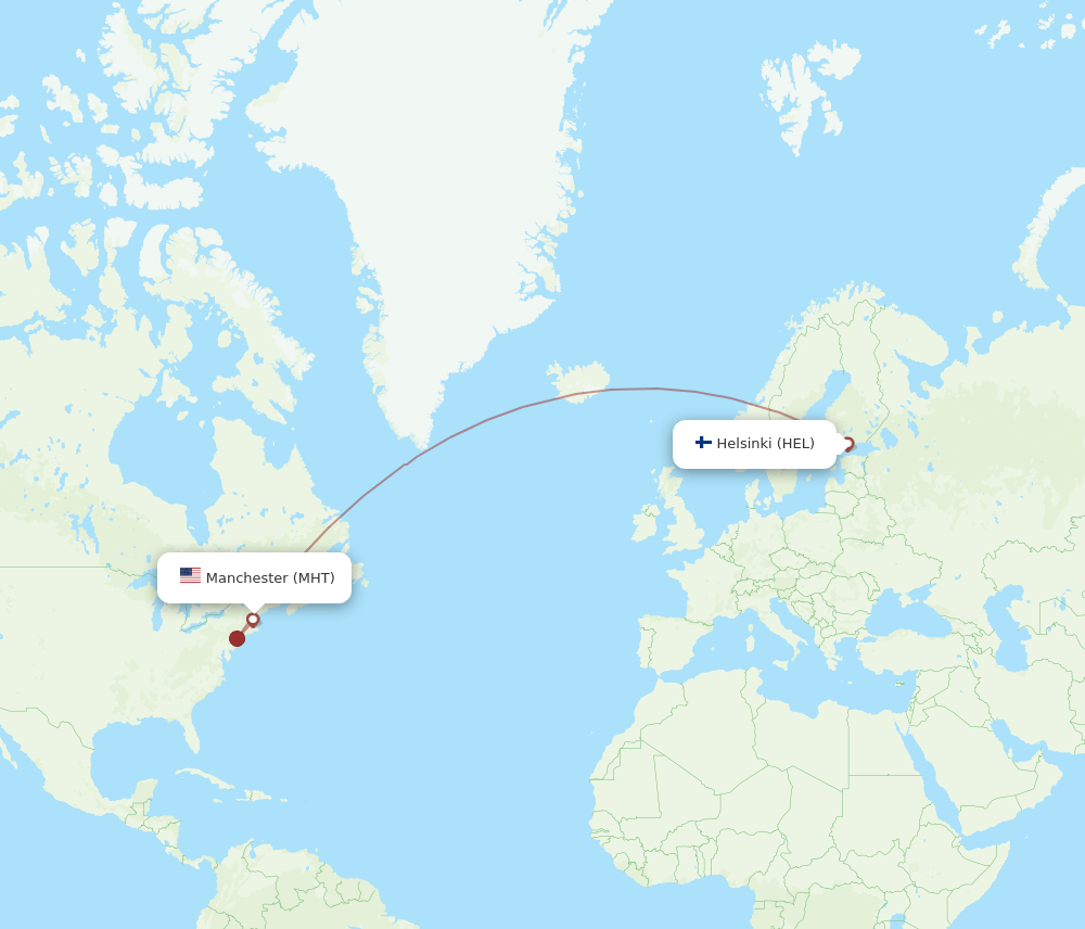 Manchester - Helsinki route map and flight paths