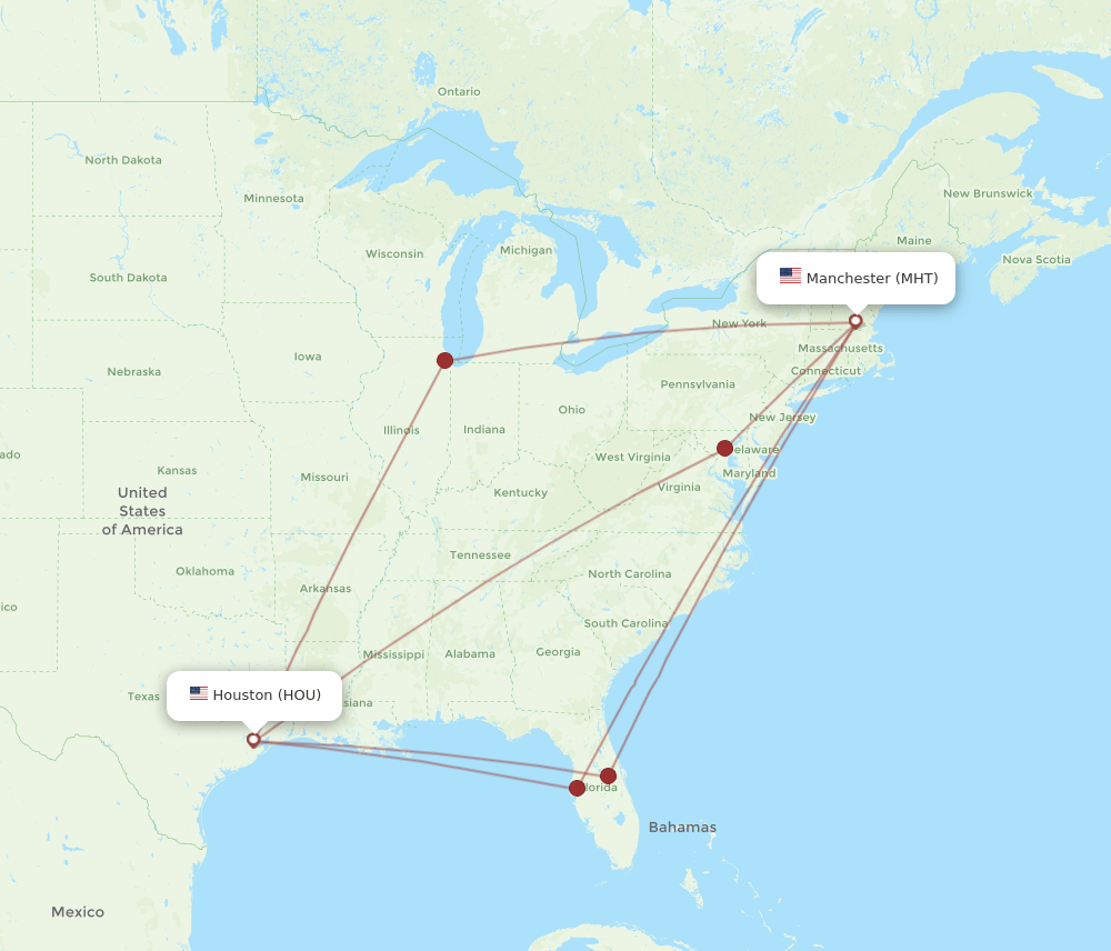 MHT-HOU flight routes