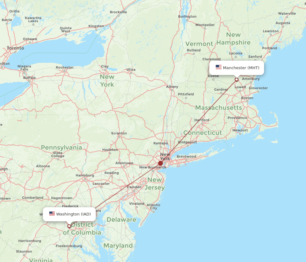 MHT-IAD flight routes