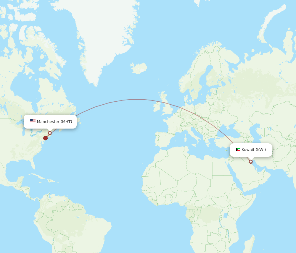 Kuwait - Manchester route map and flight paths