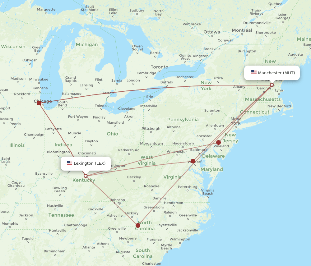 MHT to LEX flights and routes map