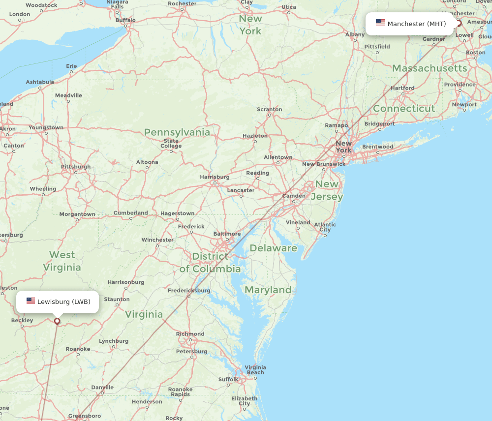 MHT-LWB flight routes
