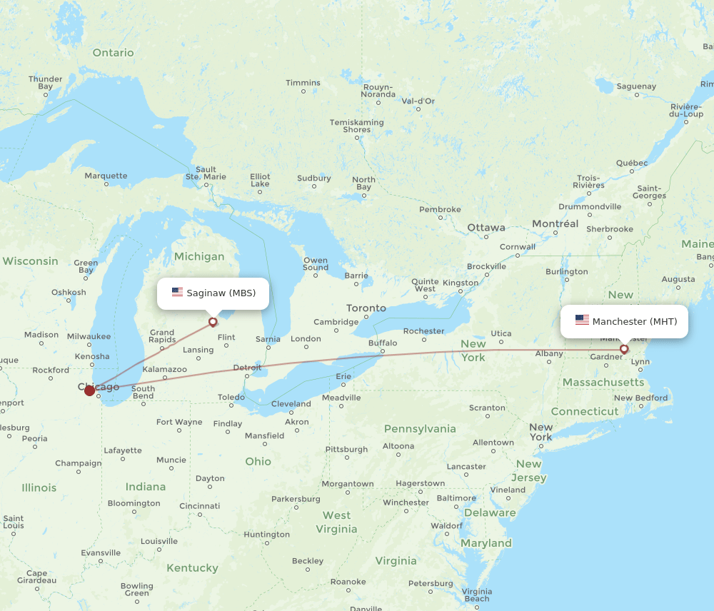 MHT to MBS flights and routes map