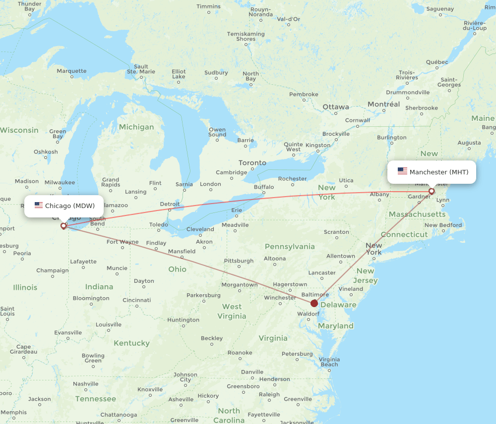 MHT to MDW flights and routes map