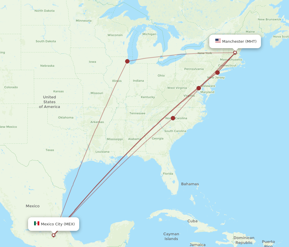 MHT to MEX flights and routes map