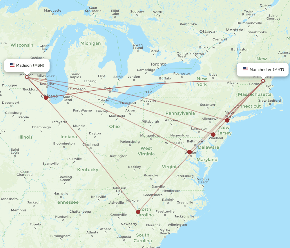 MHT to MSN flights and routes map