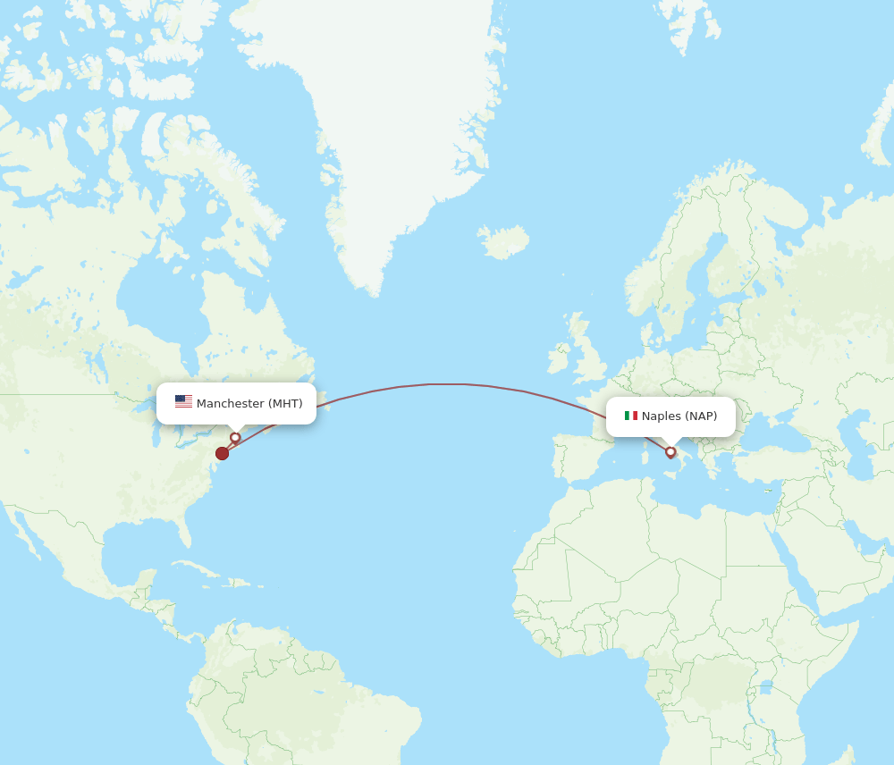 Naples - Manchester route map and flight paths