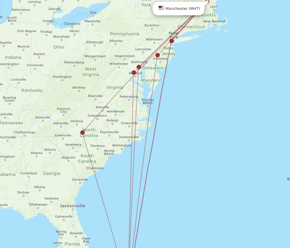 MHT to NAS flights and routes map