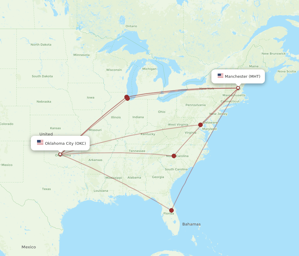 MHT-OKC flight routes