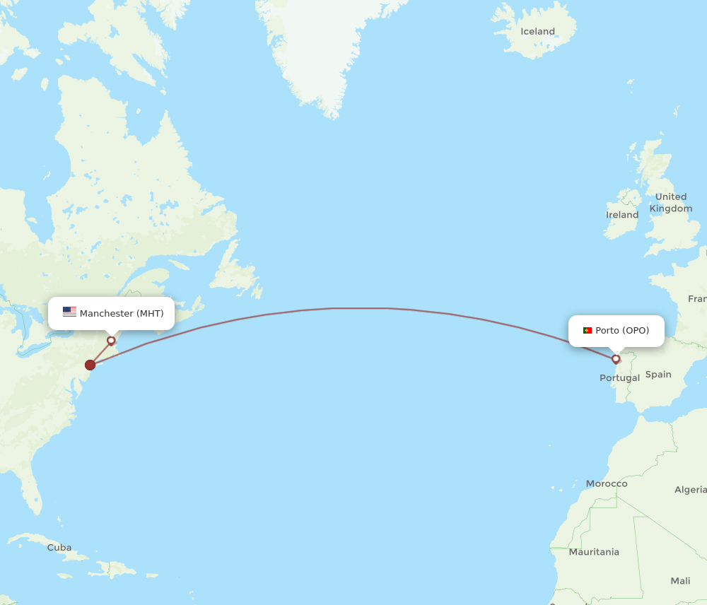 Manchester - Porto route map and flight paths
