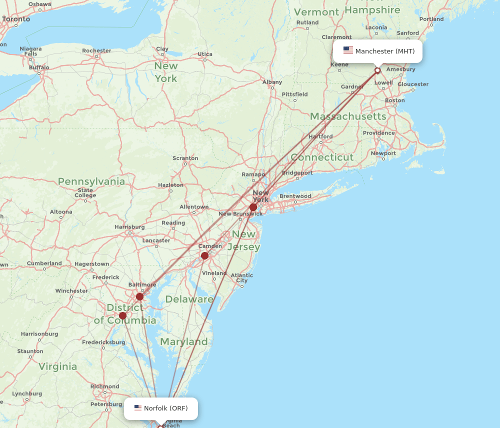 MHT-ORF flight routes