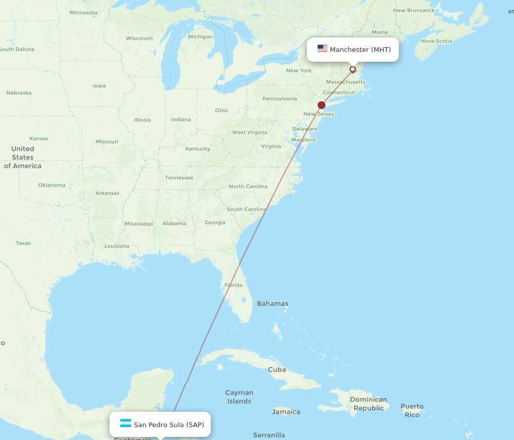 Manchester - San Pedro Sula route map and flight paths