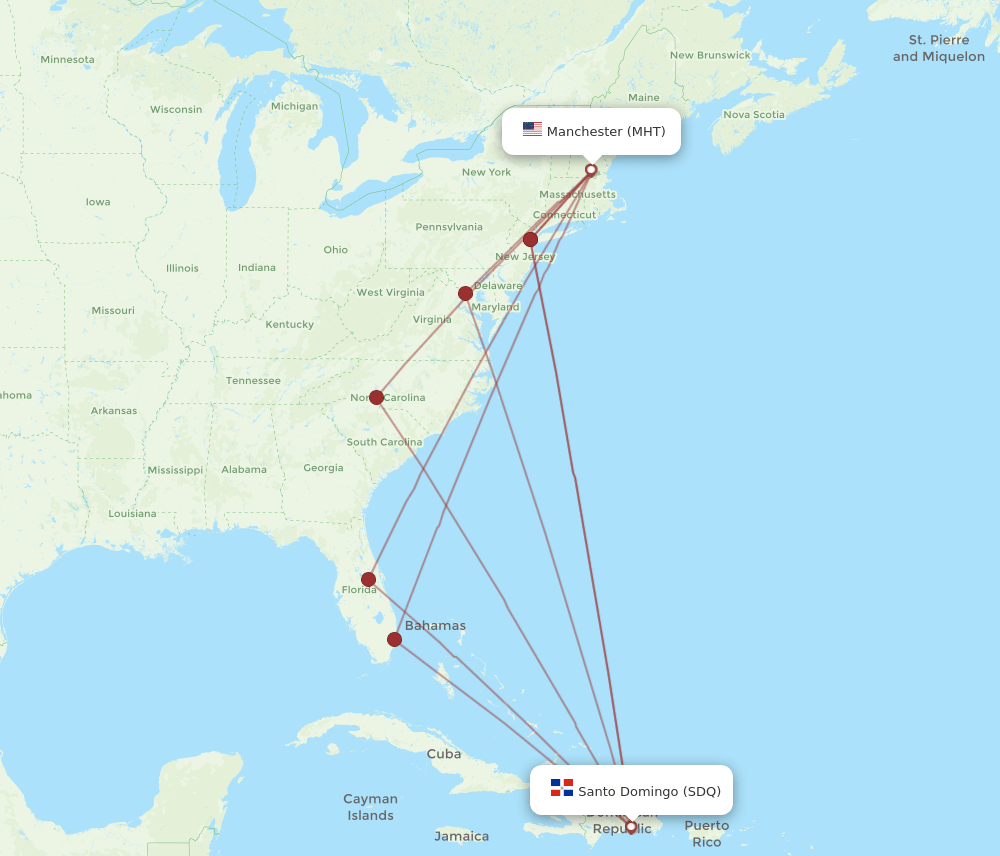 MHT to SDQ flights and routes map