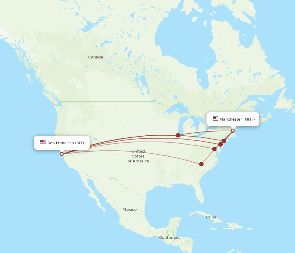 MHT-SFO flight routes