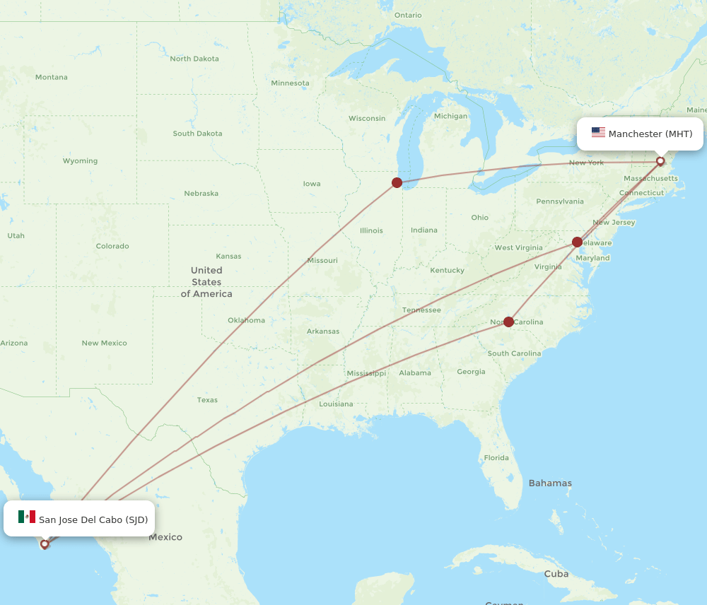 MHT to SJD flights and routes map