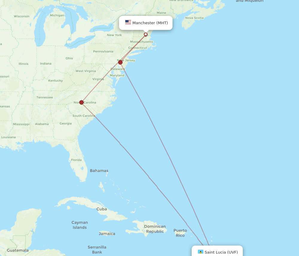 MHT to UVF flights and routes map