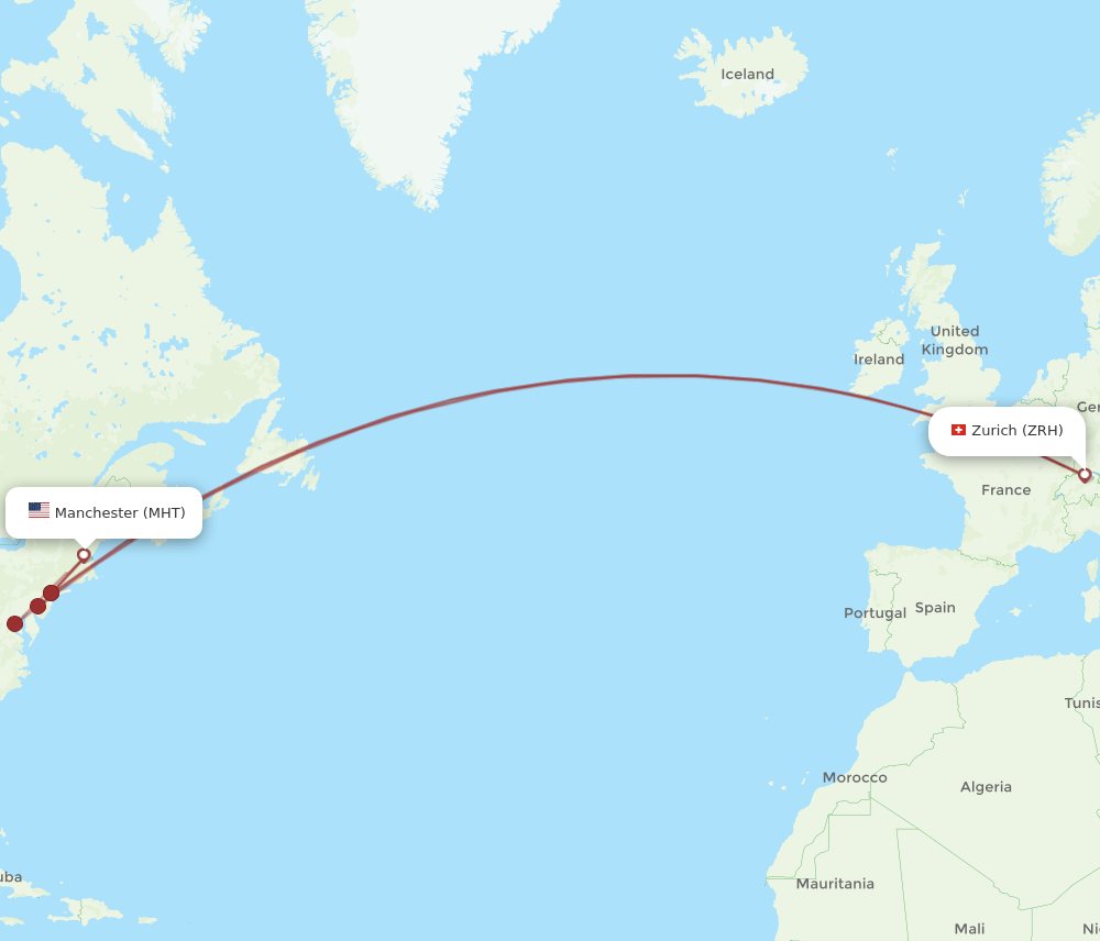 MHT to ZRH flights and routes map
