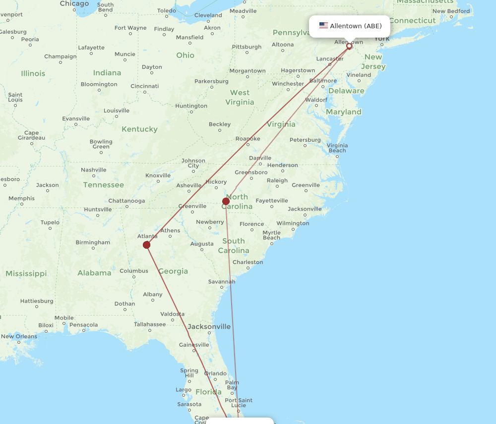 MIA-ABE flight routes
