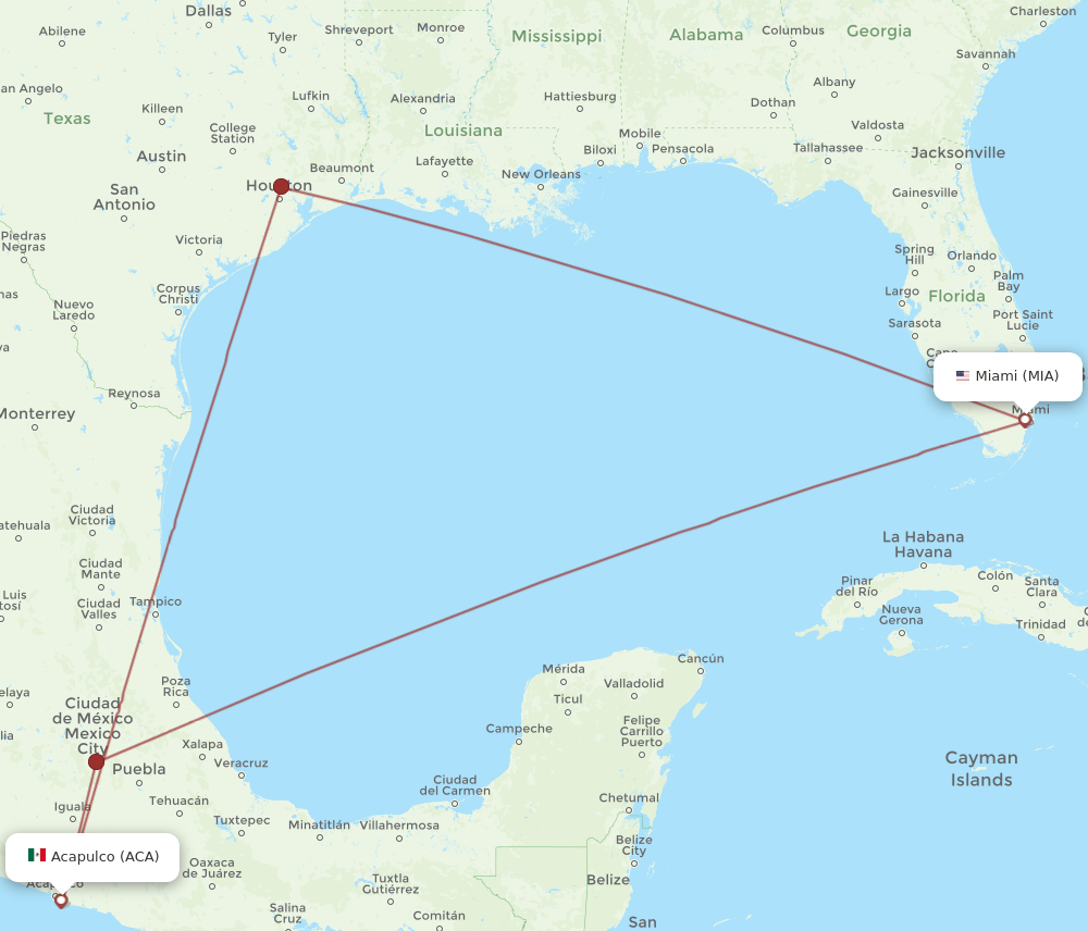 MIA to ACA flights and routes map