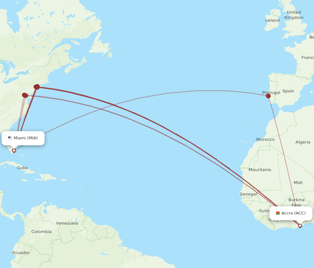 MIA-ACC flight routes