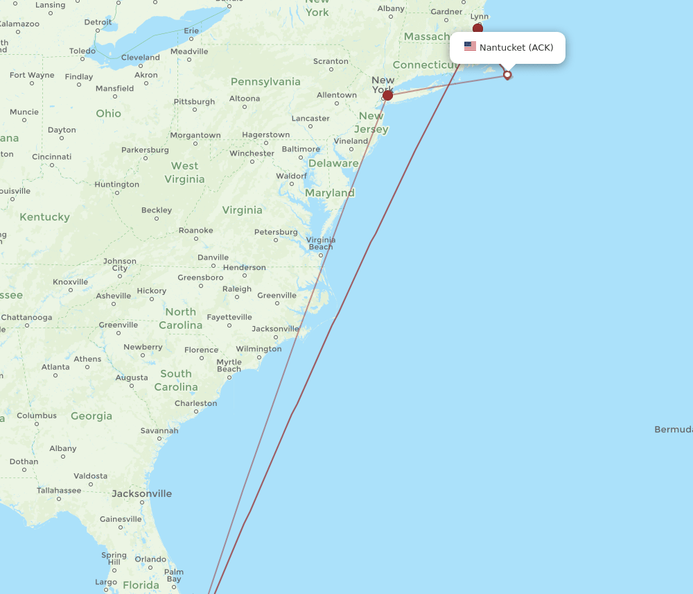 MIA-ACK flight routes