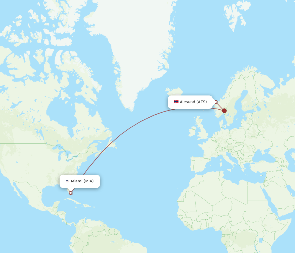 Miami - Aalesund route map and flight paths