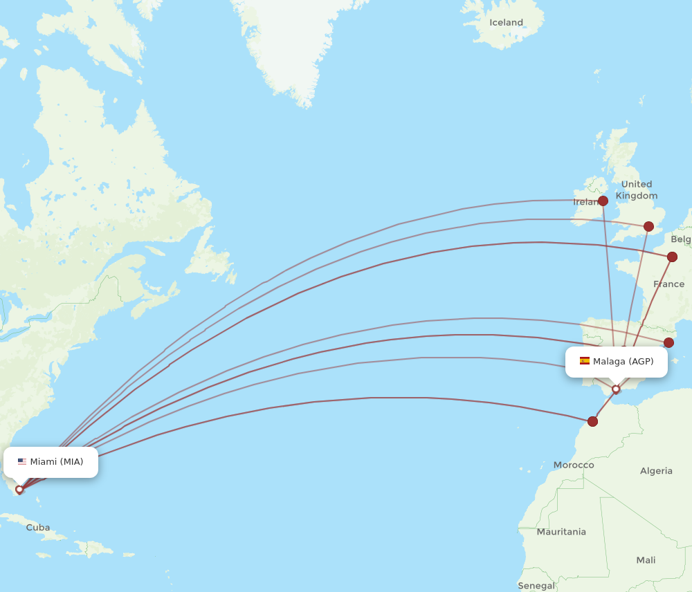 MIA to AGP flights and routes map