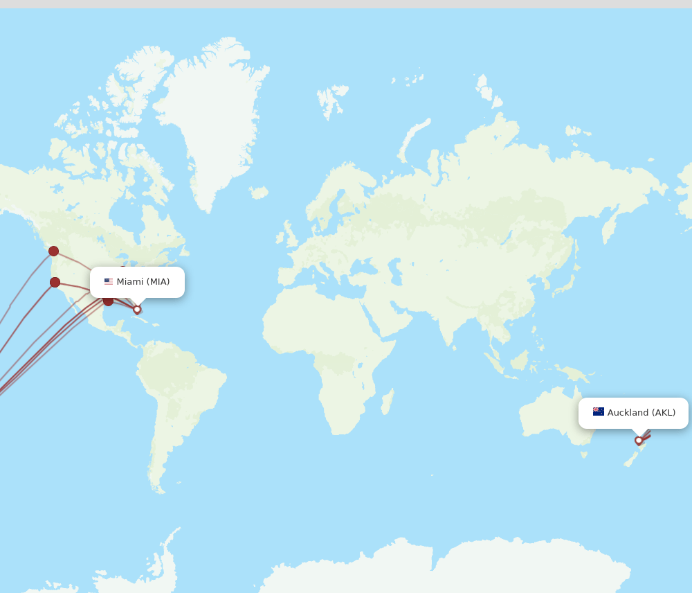 MIA to AKL flights and routes map