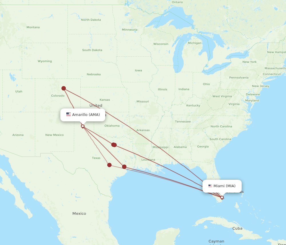 MIA-AMA flight routes
