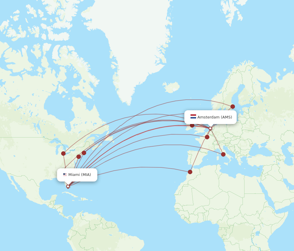 MIA-AMS flight routes