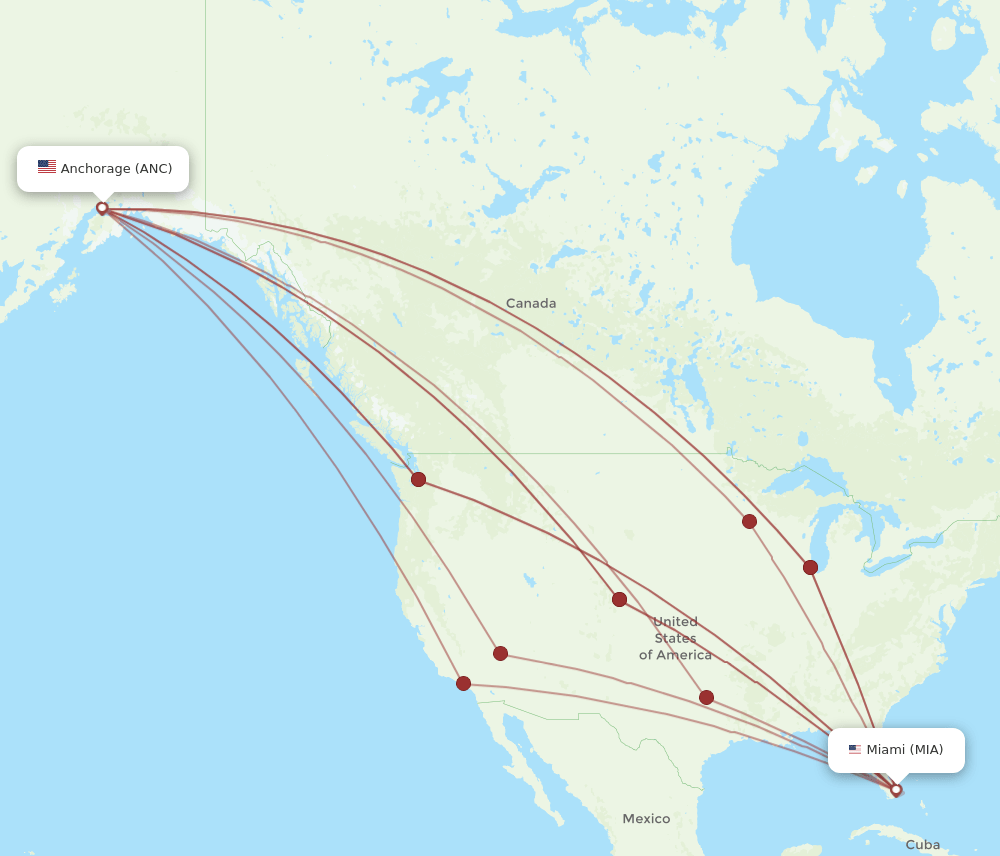MIA-ANC flight routes
