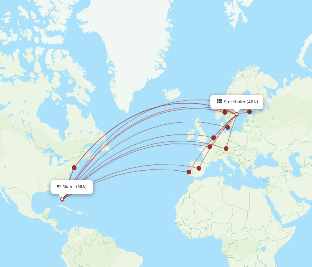 MIA-ARN flight routes
