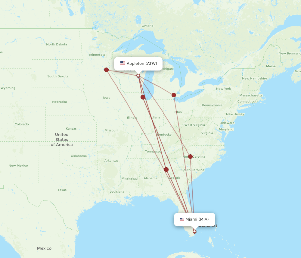MIA to ATW flights and routes map