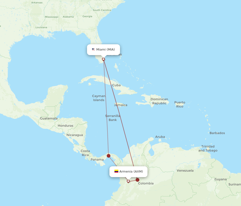 MIA-AXM flight routes